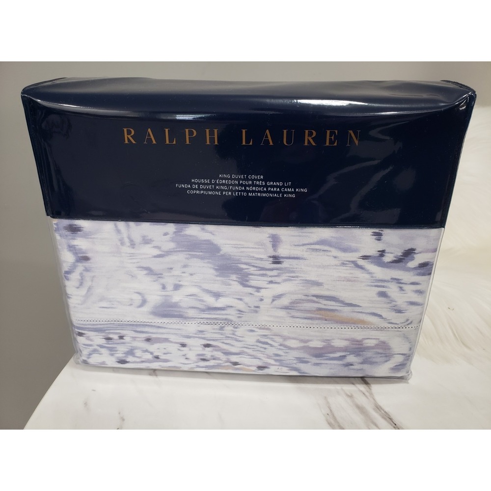 NEW Ralph Lauren Lorelai Periwinkle King Duvet Cover Blue Gold Ikat Boho Coastal